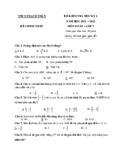 Đề thi học kỳ 1 Toán 7 năm 2021 – 2022 trường THCS Thạch Thán – Hà Nội