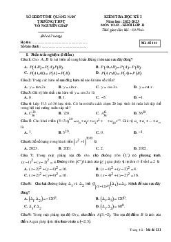 Đề thi HK1 Toán 11 năm 2022 – 2023 trường THPT Võ Nguyên Giáp – Quảng Nam