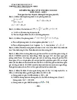 Đề kiểm tra học kỳ 2 Toán 9 năm 2019 – 2020 trường THCS Trần Quang Khải – TP HCM