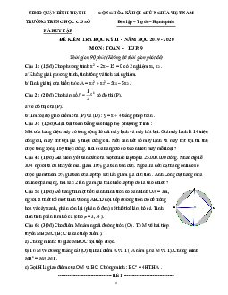 Đề kiểm tra học kì 2 Toán 9 năm 2019 – 2020 trường THCS Hà Huy Tập – TP HCM