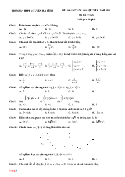 Đề Thi Thử Tốt Nghiệp Môn Toán Năm 2022 Chuyên Hà Tĩnh Có Lời Giải Chi Tiết