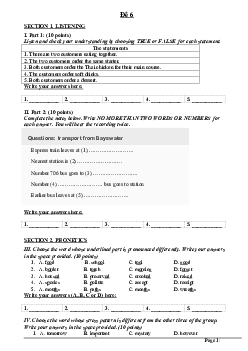 Đề thi chọn học sinh giỏi lớp 9 cấp huyện Phù Ninh, Phú Thọ môn Tiếng Anh 9 có đáp án