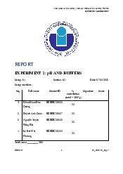 Lab 2 Chem lab - Chemistry Laboratory | Trường Đại học Quốc tế, Đại học Quốc gia Thành phố HCM