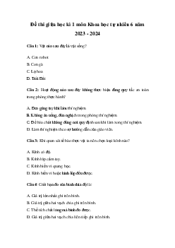 Đề thi giữa học kì 1 môn Khoa học tự nhiên 6 năm 2023 - 2024 sách Kết nối tri thức với cuộc sống | Đề 4