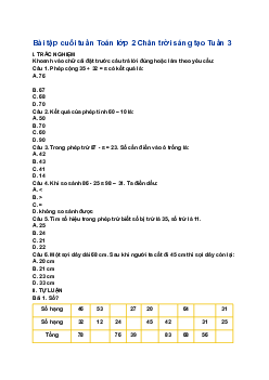 Phiếu bài tập cuối tuần Toán lớp 2| Chân trời sáng tạo - Tuần 3