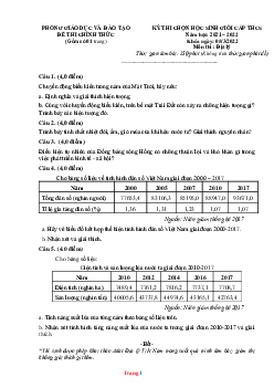 Đề thi học sinh giỏi cấp THCS năm 2021-2022 môn địa lí 9 Sở GD và ĐT (có lời giải)