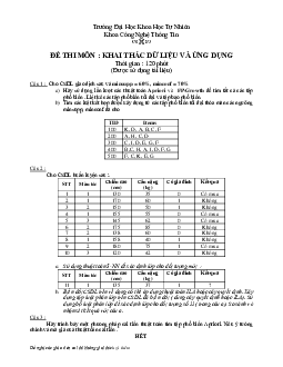 Đề thi cuối kỳ môn Khai thác dữ liệu và ứng dụng | HUS