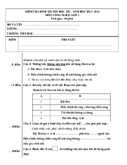 Đề thi học kì 1 môn Công nghệ lớp 3 năm 2023 - 2024 (Đề 2) | Cánh diều