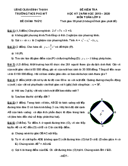 Đề kiểm tra học kì 2 Toán 9 năm 2019 – 2020 trường THCS Phú Mỹ – TP HCM