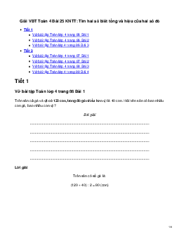 Vở bài tập Toán lớp 4 trang 85 Bài 25: Tìm hai số biết tổng và hiệu của hai số đó Kết nối tri thức