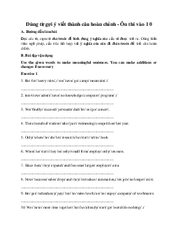 Dùng từ gợi ý viết thành câu hoàn chỉnh - Ôn thi vào 10