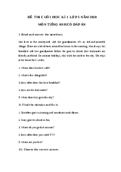 Đề thi học kì 1 lớp 5 môn tiếng Anh năm 2021 - 2022