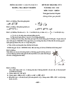 Đề tham khảo học kì 1 Toán 9 năm 2022 – 2023 trường THCS Đoàn Thị Điểm – TP HCM