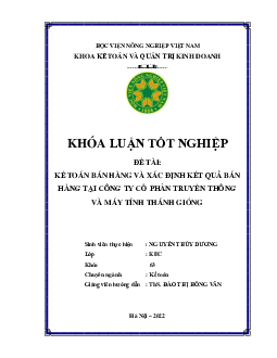 Khóa luận tốt nghiệp - Kế toán bán hàng và xác định kết quả bán hàng | Học viện Nông nghiệp Việt Nam