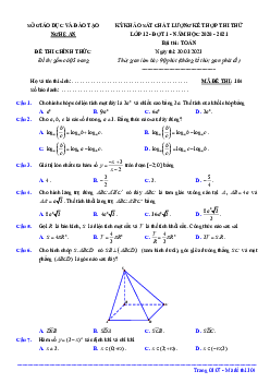 Đề khảo sát chất lượng Toán 12 đợt 1 năm 2020 – 2021 sở GD&ĐT Nghệ An