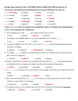 Bài tập tiếng Anh 12 Unit 14 International organizations có đáp án