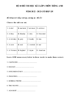 Đề thi học kì 2 môn Tiếng Anh lớp 4 năm 2022 - 2023 | đề 5