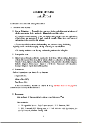Calculus I Syllabus - Calculus 1 | Trường Đại học Quốc tế, Đại học Quốc gia Thành phố HCM