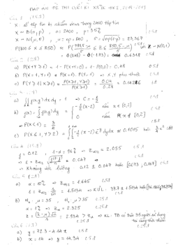 Đáp án đề thi cuối kỳ 1 năm học 2018-2019 - Xác suất thống kê | Trường Đại học CNTT Thành Phố Hồ Chí Minh