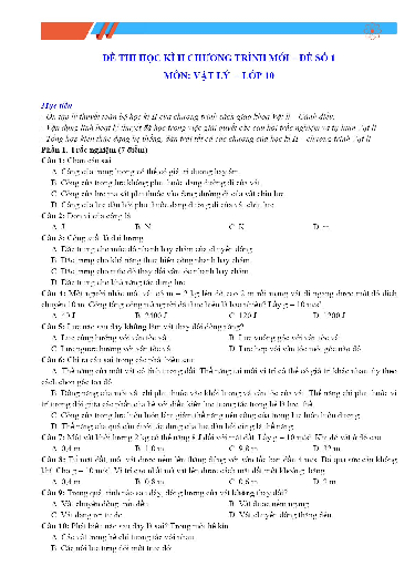 Bộ đề ôn thi học kì 2 môn Vật lí 10 sách Cánh diều