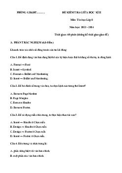 Đề thi giữa học kì 2 môn Tin học 8 năm 2023 - 2024 sách Chân trời sáng tạo