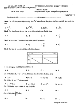 Đề thi thử TN THPT 2022 môn Toán trường chuyên Phan Bội Châu – Nghệ An