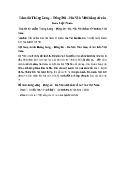 Tóm tắt Thăng Long – Đông Đô – Hà Nội: Một hằng số văn hóa Việt Nam Ngữ Văn 10 Cánh Diều