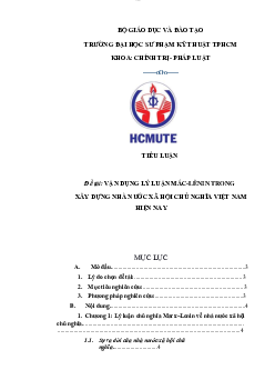 Tiểu luận môn Chủ nghĩa xã hội khoa học đề tài "Vận dụng lý luận Mác - Lenin trong xây dựng nhà nước Xã hội chủ nghĩa hiện nay"
