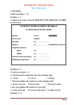 Đề thi HSG Tiếng Anh 10 cấp tỉnh đề xuất (có đáp án)