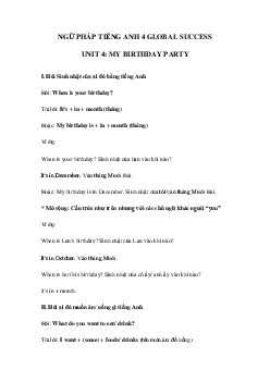 Ngữ pháp unit 4 lớp 4 My birthday party Global success