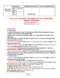 Giáo án GDCD 7 chân trời sáng tạo bài 12: Quyền và nghĩa vụ của công dân trong gia đình
