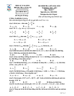 Đề giữa học kì 2 Toán 7 năm 2022 – 2023 trường THCS Giảng Võ – Hà Nội