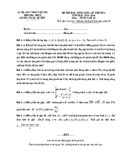 Đề học sinh giỏi Toán 10 năm 2023 – 2024 trường THPT Lương Ngọc Quyến – Thái Nguyên