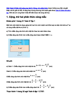 Toán 8 Chân trời sáng tạo bài 6: Cộng, trừ phân thức