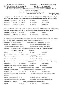 Đề Thi Tuyển Sinh Vào Trường Trung Học Phổ Thông Chuyên Đại Học Sư Phạm Hà Nội Năm 2021 Môn Thi Tiếng Anh