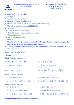 Đề cương học kì 1 Toán 6 năm 2021 – 2022 trường THCS Archimedes Academy – Hà Nội