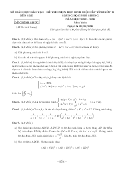 Đề thi học sinh giỏi cấp tỉnh Toán 12 năm 2022 – 2023 sở GD&ĐT Bến Tre