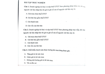 Bộ câu hỏi trắc nghiệm ôn tập Chương 4 học phần Nguyên lý kế toán