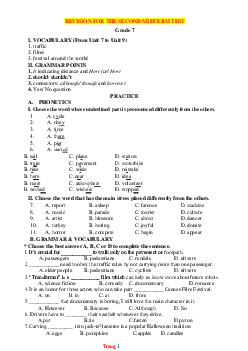 Đề cương giữa học kỳ 2 Tiếng Anh 7 năm 2022-2023