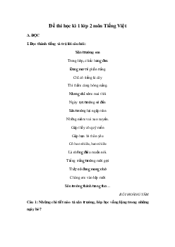 Đề thi học kì 1 Tiếng việt lớp 2 năm 2023 - 2024 (Đề 3) | Cánh diều