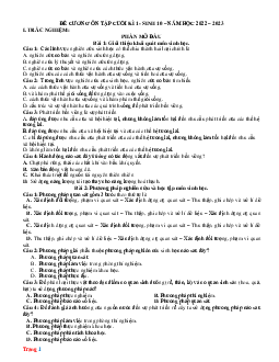 Đề cương ôn tập môn Sinh 10 học kì 1 năm 2022-2023