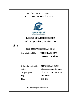 Báo cáo chuyên đề "Xây dựng Website bán đồ ăn"