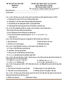 Đề thi thử tốt nghiệp THPT Lịch Sử theo đề minh họa 2021 có lời giải chi tiết và đáp án (Đề 1)