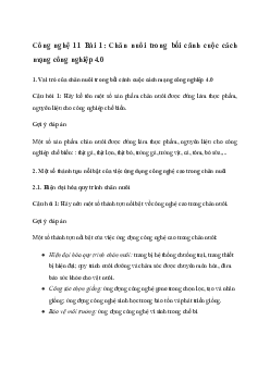 Giải Công nghệ 11 Bài 1: Chăn nuôi trong bối cảnh cuộc cách mạng công nghiệp 4.0 | Cánh diều