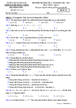 Đề cuối học kỳ 1 Toán 11 năm 2022 – 2023 trường THPT Hùng Vương – Quảng Nam