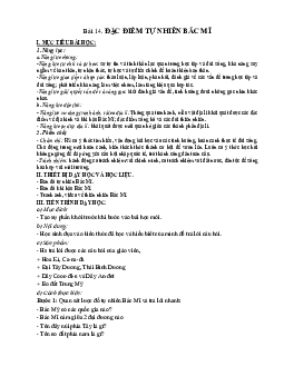 Giáo án Địa Lí 7 Bài 14: Đặc điểm tự nhiên Bắc Mỹ | Cánh diều