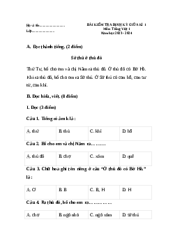Đề thi giữa kì học kì 1 lớp 1 môn Tiếng Việt | Đề 1 | Cánh diều