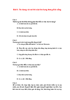 Trắc nghiệm Kinh tế và Pháp luật 10 Bài 8: Tín dụng và vai trò của tín dụng trong đời sống | Kết nối tri thức