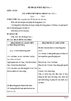 Giáo án Toán lớp 1 sách Cánh Diều tuần 11