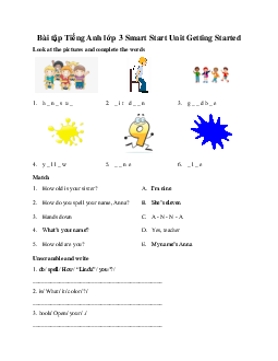 Bài tập Tiếng Anh lớp 3 Smart Start Unit Getting Started số 2